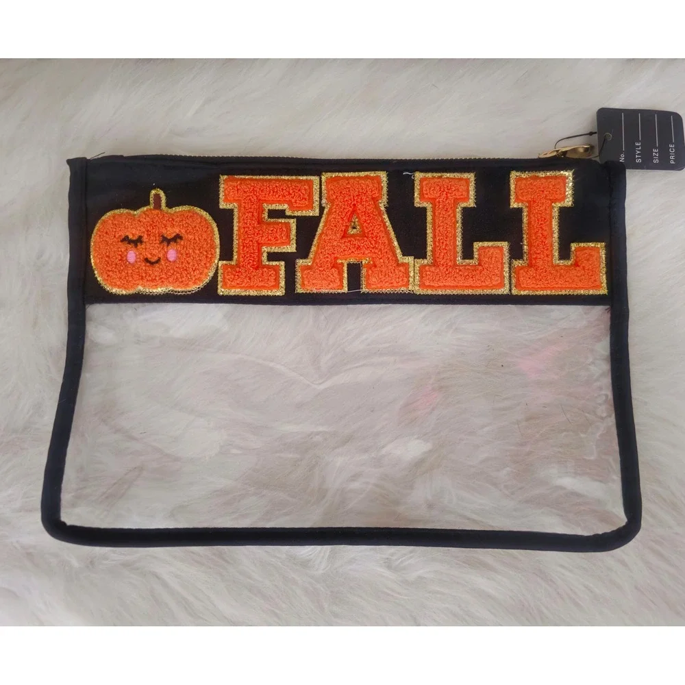 Makeup‎ Bag Fall Pumpkin Clear Cosmetic Pouch Halloween Travel Organizer NWT